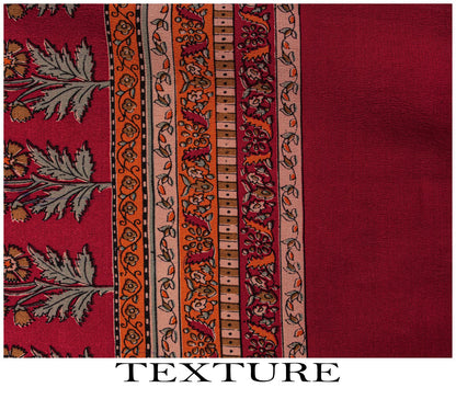 Sanskriti Vintage Saree Red Pure Crepe Floral Printed Sari 5.5+Yd Craft Fabric