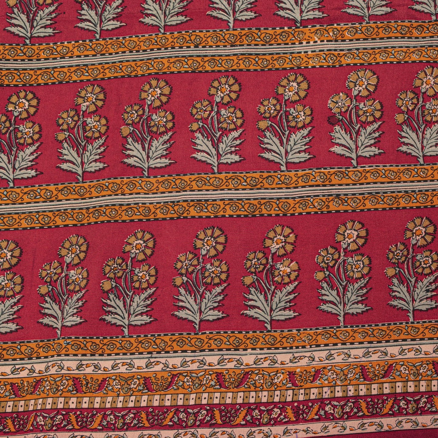 Sanskriti Vintage Saree Red Pure Crepe Floral Printed Sari 5.5+Yd Craft Fabric