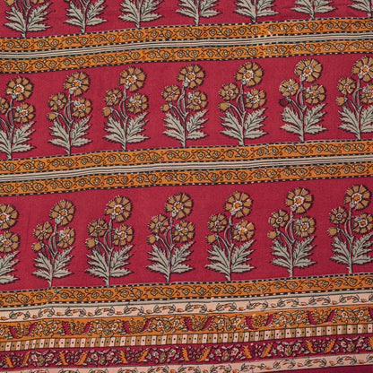 Sanskriti Vintage Saree Red Pure Crepe Floral Printed Sari 5.5+Yd Craft Fabric