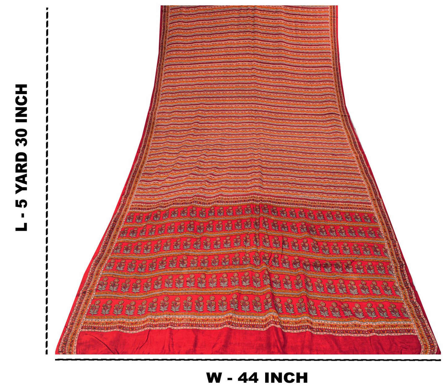 Sanskriti Vintage Saree Red Pure Crepe Floral Printed Sari 5.5+Yd Craft Fabric