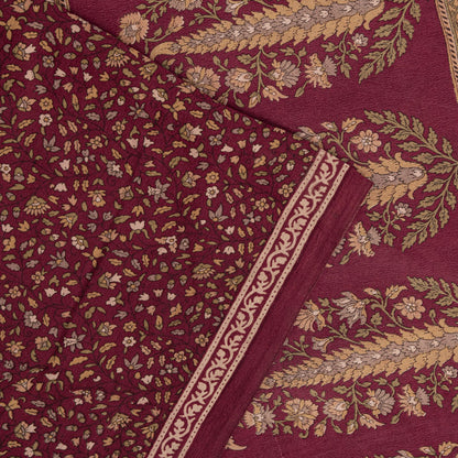 Sanskriti Vintage Saree Red Pure Crepe Floral Printed Sari 6.5+Yd Craft Fabric