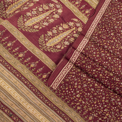 Sanskriti Vintage Saree Red Pure Crepe Floral Printed Sari 6.5+Yd Craft Fabric