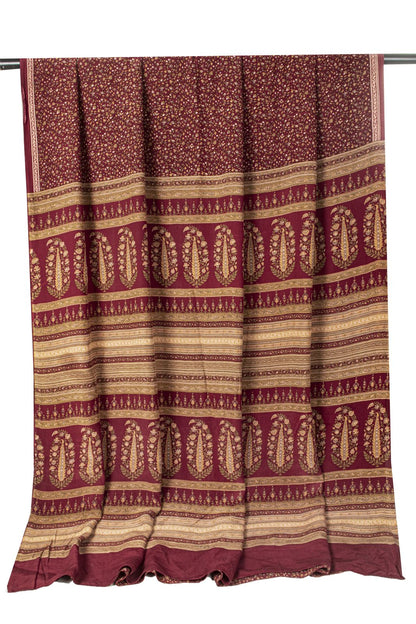 Sanskriti Vintage Saree Red Pure Crepe Floral Printed Sari 6.5+Yd Craft Fabric
