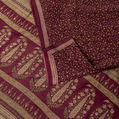 Sanskriti Vintage Saree Red Pure Crepe Floral Printed Sari 6.5+Yd Craft Fabric