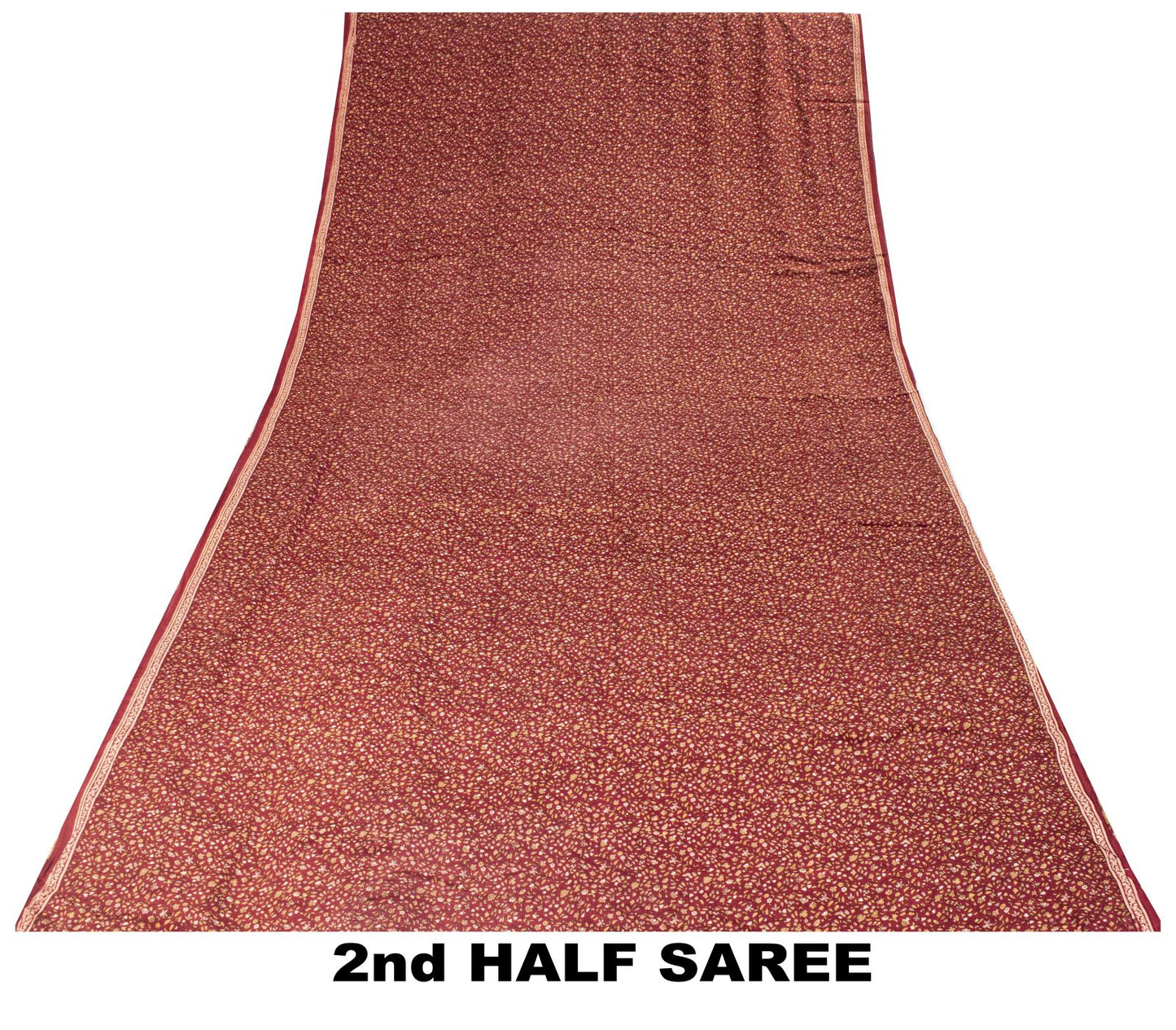 Sanskriti Vintage Saree Red Pure Crepe Floral Printed Sari 6.5+Yd Craft Fabric