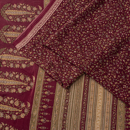 Sanskriti Vintage Saree Red Pure Crepe Floral Printed Sari 6.5+Yd Craft Fabric