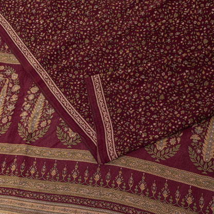 Sanskriti Vintage Saree Red Pure Crepe Floral Printed Sari 6.5+Yd Craft Fabric