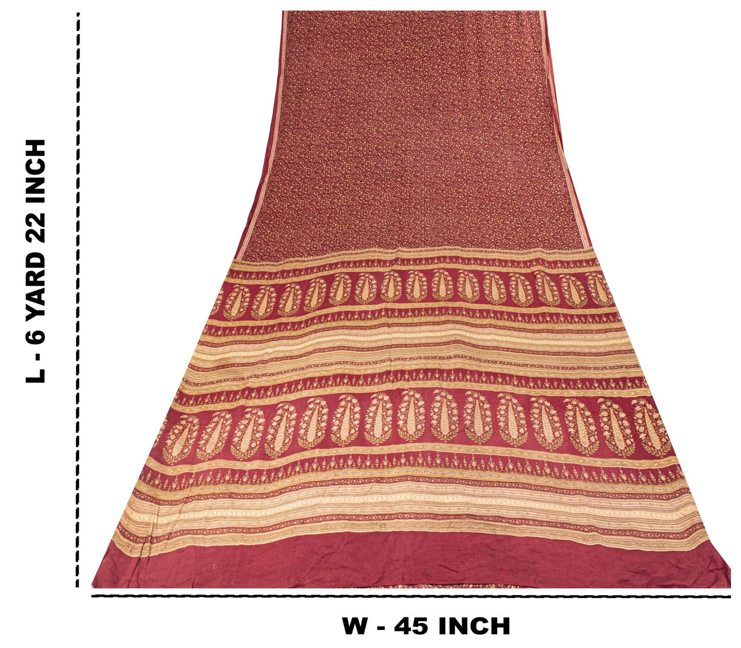 Sanskriti Vintage Saree Red Pure Crepe Floral Printed Sari 6.5+Yd Craft Fabric