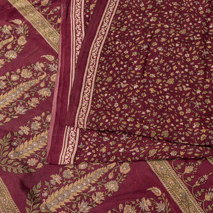 Sanskriti Vintage Saree Red Pure Crepe Floral Printed Sari 6.5+Yd Craft Fabric