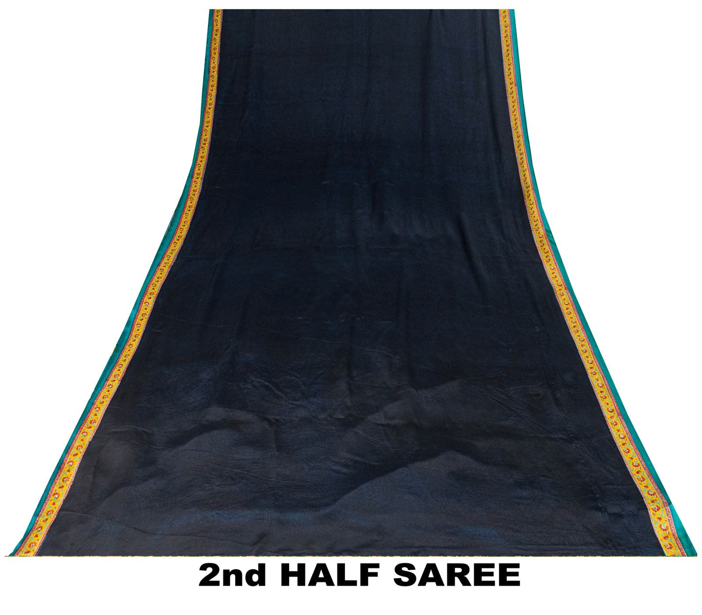 Sanskriti Vintage Saree Blue Pure Crepe Block Printed Sari 5.5+Yd Craft Fabric