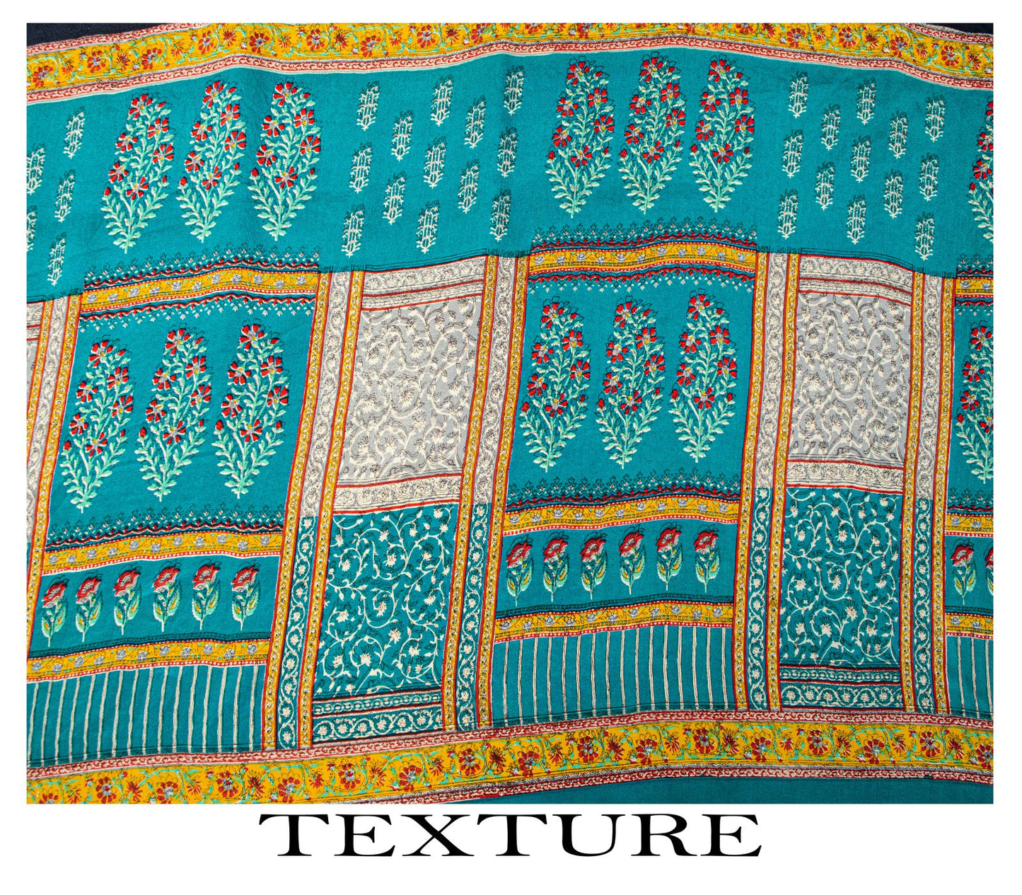 Sanskriti Vintage Saree Blue Pure Crepe Block Printed Sari 5.5+Yd Craft Fabric