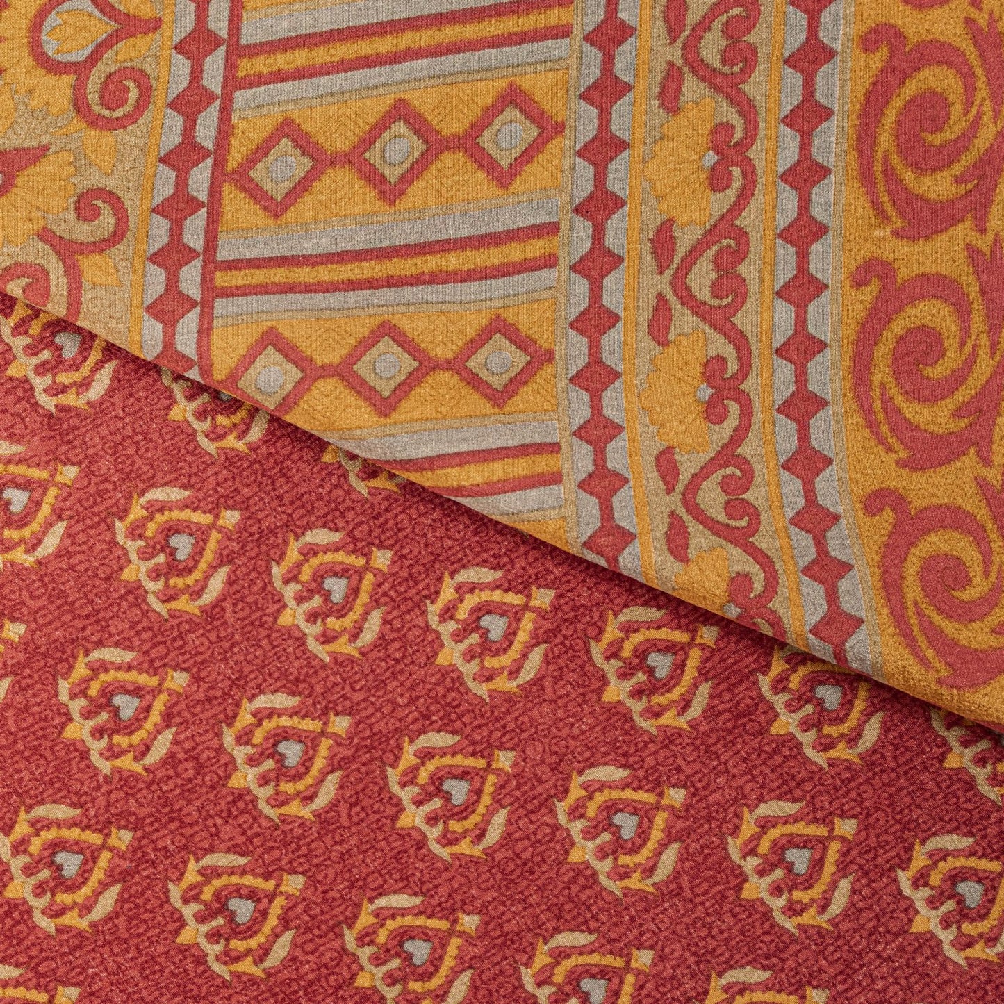 Sanskriti Vintage Saree Red Pure Crepe Floral Printed Sari 5.5+Yd Craft Fabric