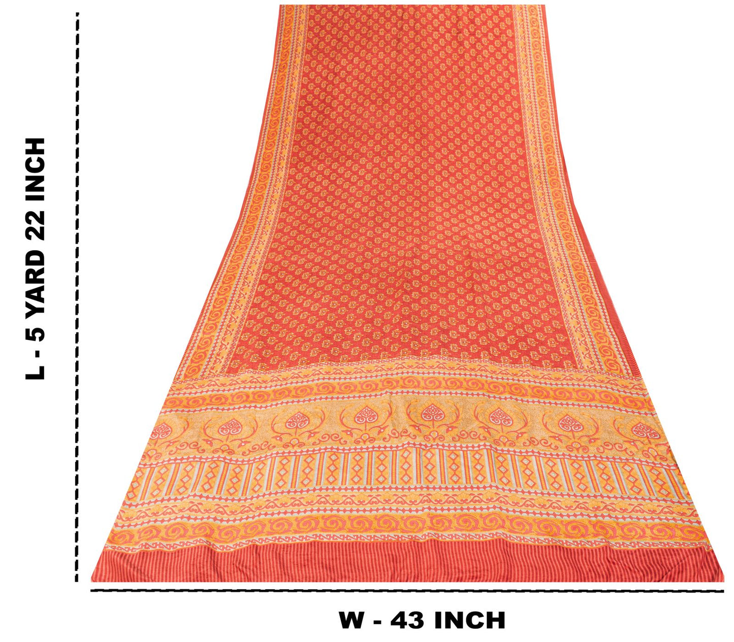 Sanskriti Vintage Saree Red Pure Crepe Floral Printed Sari 5.5+Yd Craft Fabric