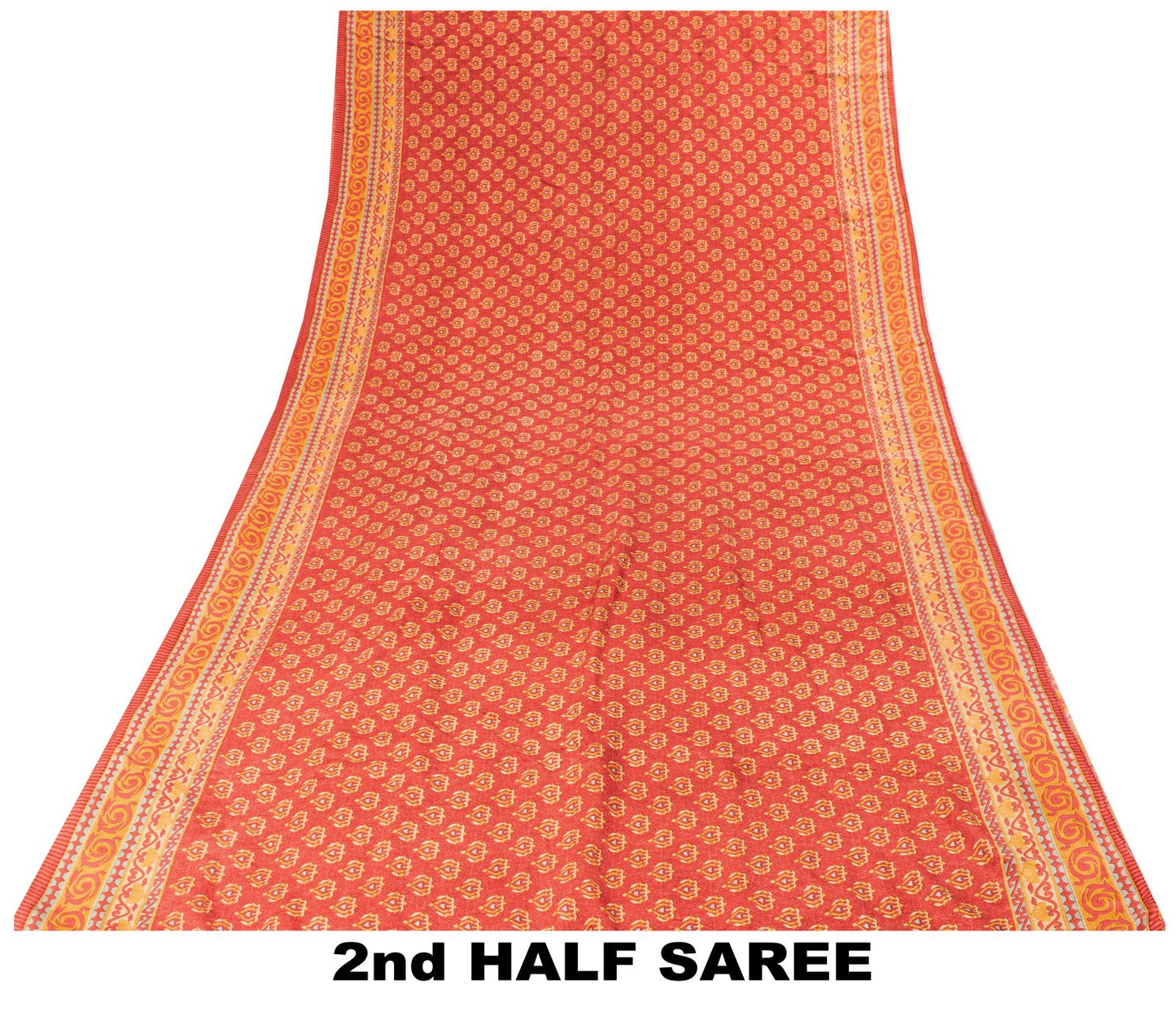 Sanskriti Vintage Saree Red Pure Crepe Floral Printed Sari 5.5+Yd Craft Fabric