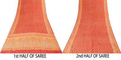 Sanskriti Vintage Saree Red Pure Crepe Floral Printed Sari 5.5+Yd Craft Fabric