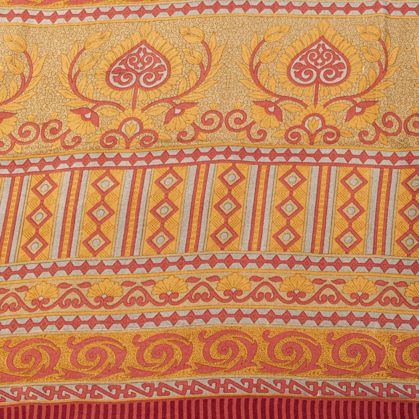 Sanskriti Vintage Saree Red Pure Crepe Floral Printed Sari 5.5+Yd Craft Fabric