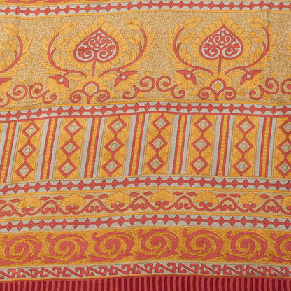 Sanskriti Vintage Saree Red Pure Crepe Floral Printed Sari 5.5+Yd Craft Fabric