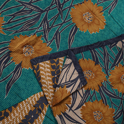 Sanskriti Vintage Saree Blue Pure Crepe Floral Printed Sari 5.5+Yd Craft Fabric