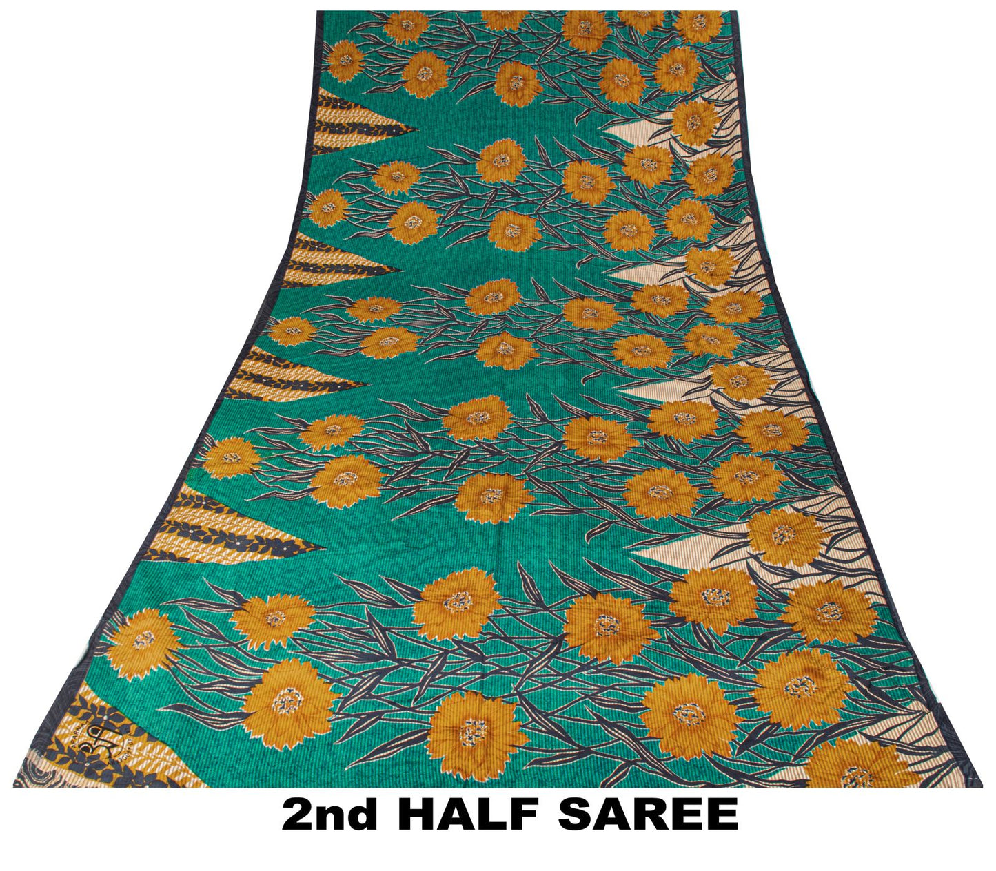 Sanskriti Vintage Saree Blue Pure Crepe Floral Printed Sari 5.5+Yd Craft Fabric