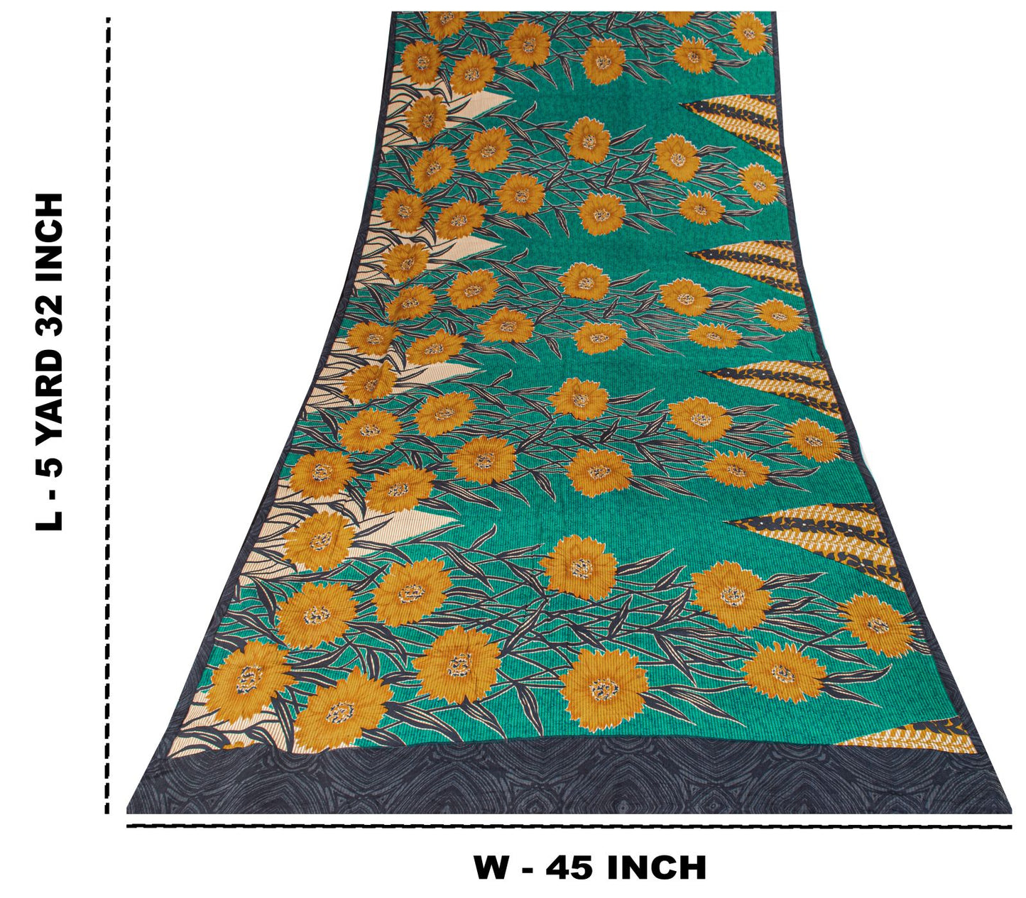 Sanskriti Vintage Saree Blue Pure Crepe Floral Printed Sari 5.5+Yd Craft Fabric