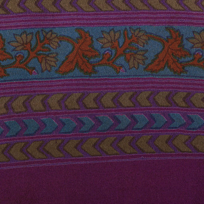 Sanskriti Vintage Saree Violet-Yellow Pure Crepe Floral Printed Sari 6Yd Fabric