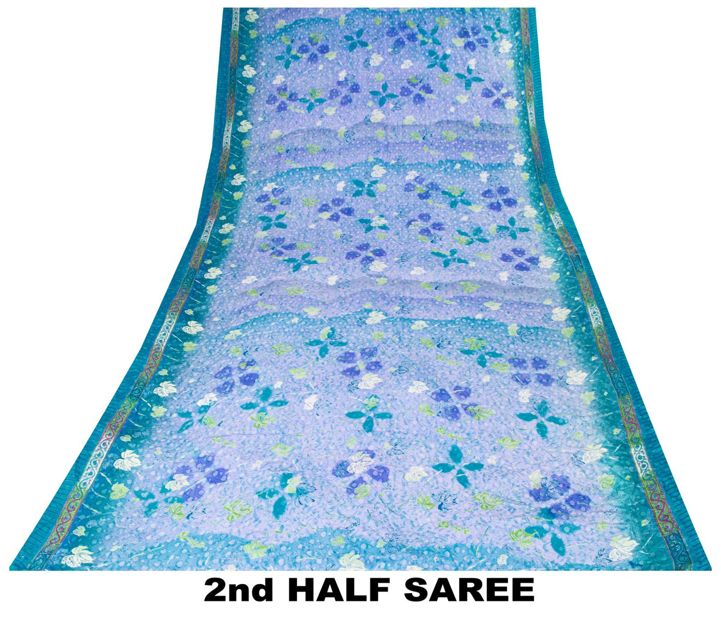 Sanskriti Vintage Saree Blue 100%Pure Crepe Floral Printed Sari 6Yd Craft Fabric