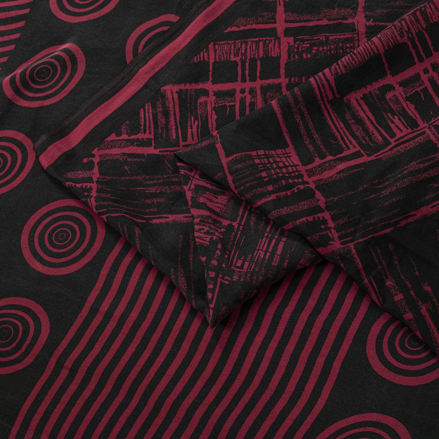Sanskriti Vintage Saree Black Pure Crepe Abstract Print Sari 5+Yd Craft Fabric