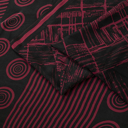 Sanskriti Vintage Saree Black Pure Crepe Abstract Print Sari 5+Yd Craft Fabric