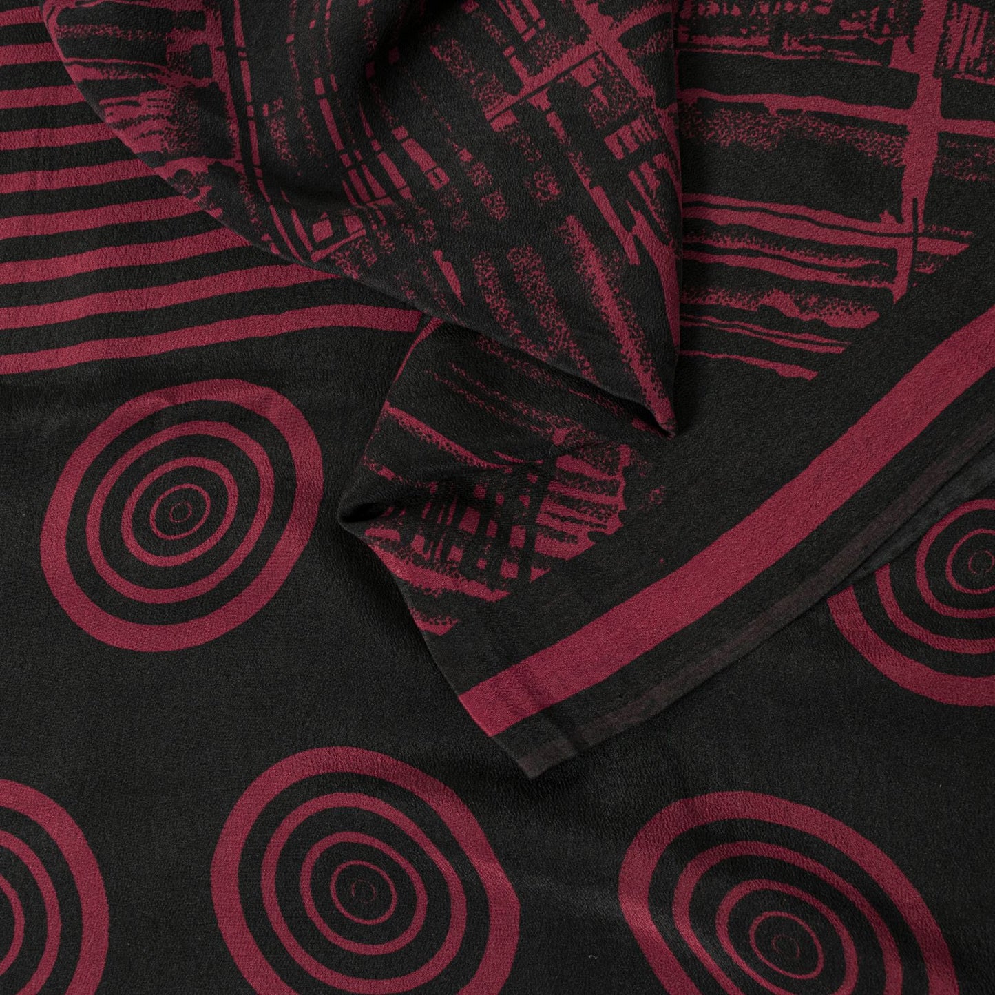 Sanskriti Vintage Saree Black Pure Crepe Abstract Print Sari 5+Yd Craft Fabric