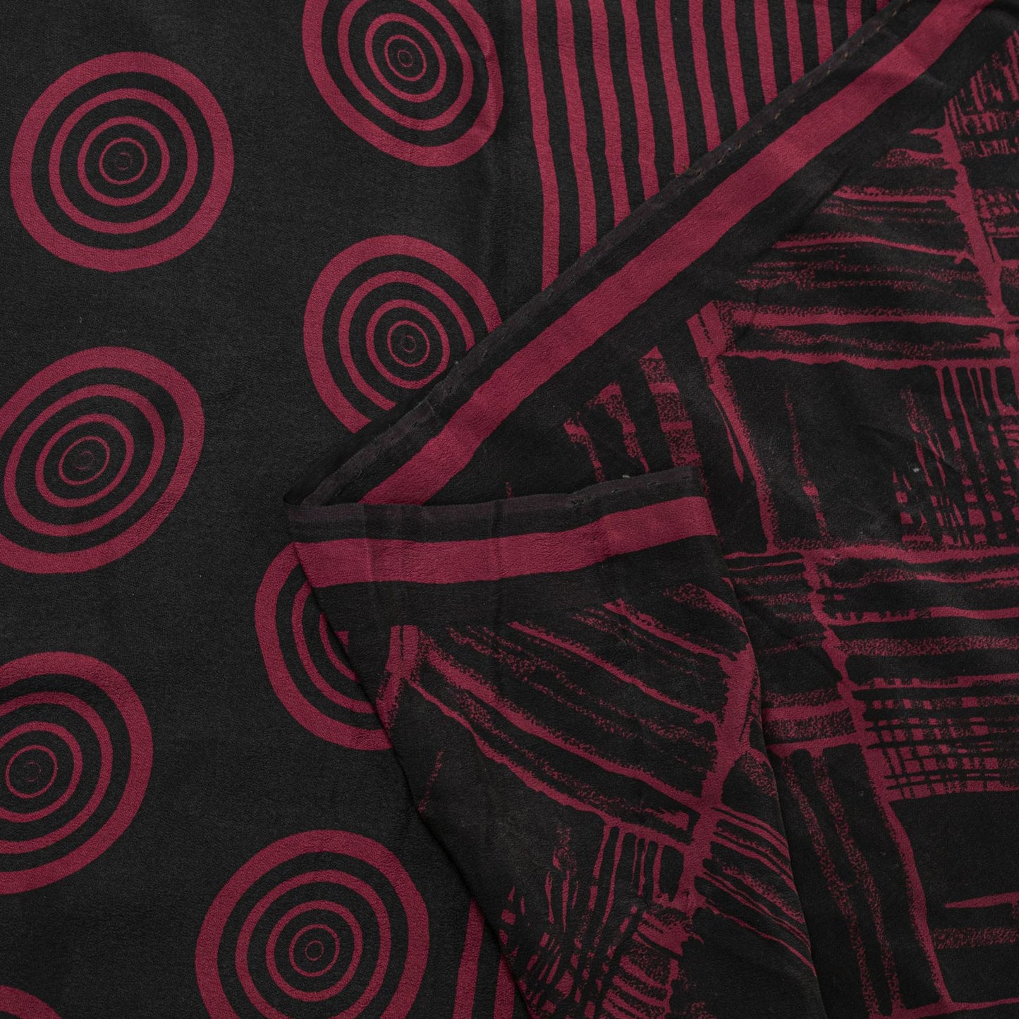 Sanskriti Vintage Saree Black Pure Crepe Abstract Print Sari 5+Yd Craft Fabric