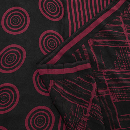 Sanskriti Vintage Saree Black Pure Crepe Abstract Print Sari 5+Yd Craft Fabric