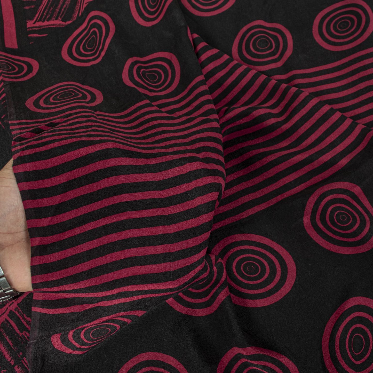 Sanskriti Vintage Saree Black Pure Crepe Abstract Print Sari 5+Yd Craft Fabric