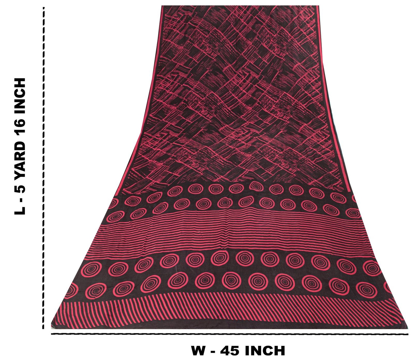 Sanskriti Vintage Saree Black Pure Crepe Abstract Print Sari 5+Yd Craft Fabric