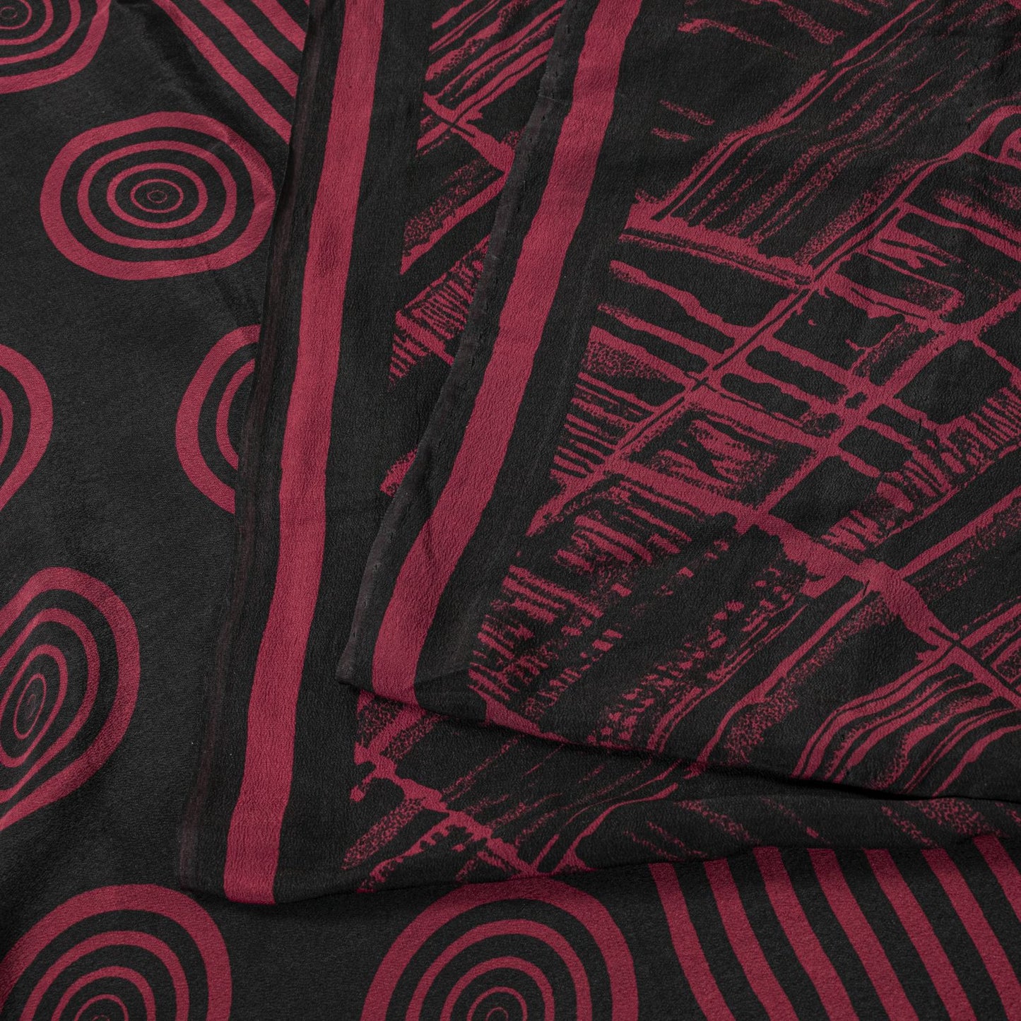 Sanskriti Vintage Saree Black Pure Crepe Abstract Print Sari 5+Yd Craft Fabric
