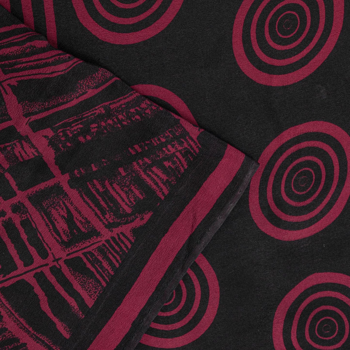 Sanskriti Vintage Saree Black Pure Crepe Abstract Print Sari 5+Yd Craft Fabric