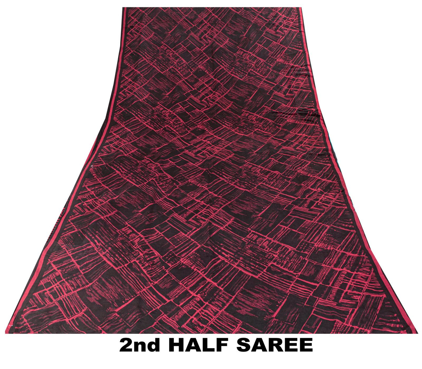 Sanskriti Vintage Saree Black Pure Crepe Abstract Print Sari 5+Yd Craft Fabric