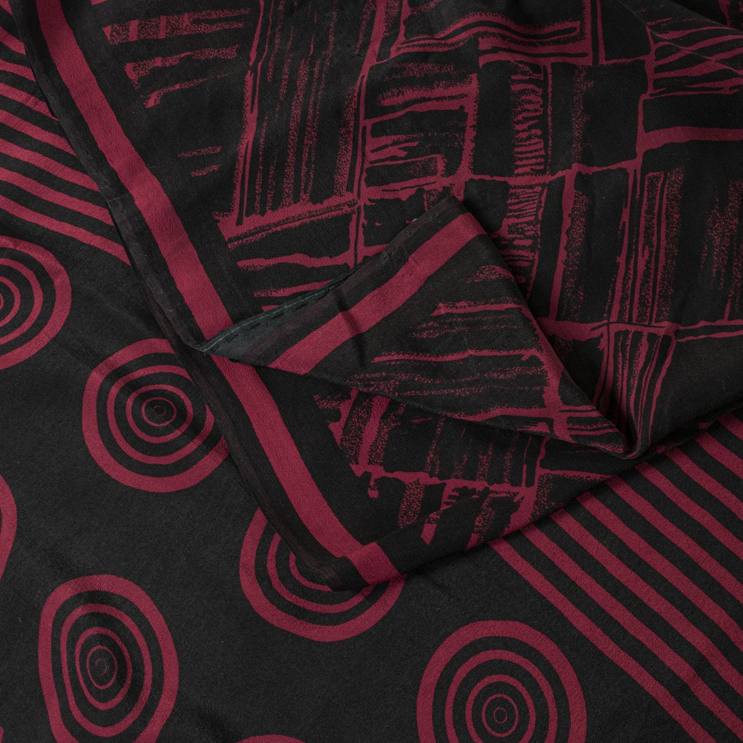Sanskriti Vintage Saree Black Pure Crepe Abstract Print Sari 5+Yd Craft Fabric