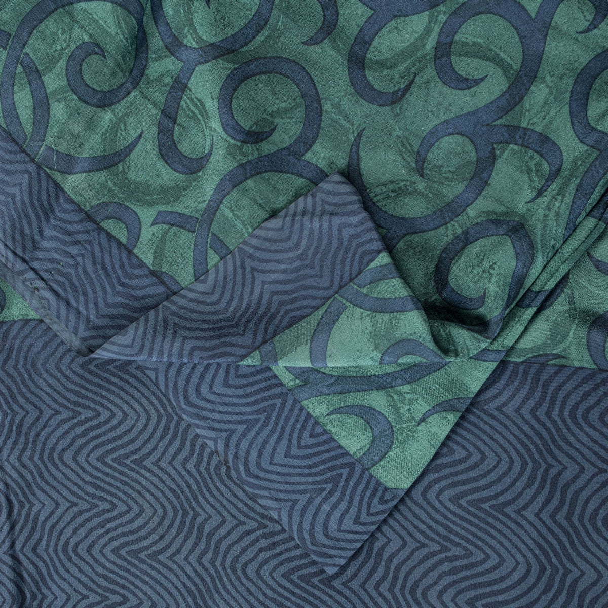 Sanskriti Vintage Abstract Print Pure Crepe Saree Blue Sari 5.5+Yd Craft Fabric