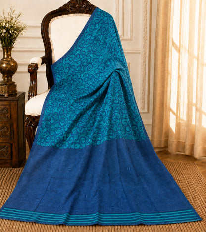 Sanskriti Vintage Abstract Print Pure Crepe Saree Blue Sari 5.5+Yd Craft Fabric