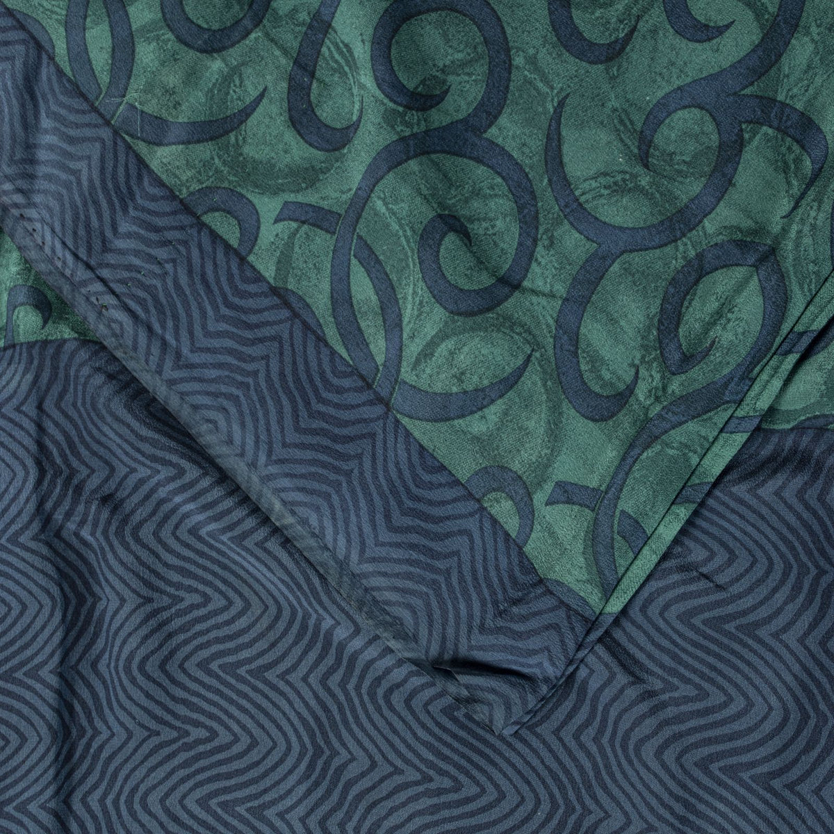 Sanskriti Vintage Abstract Print Pure Crepe Saree Blue Sari 5.5+Yd Craft Fabric