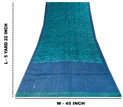 Sanskriti Vintage Abstract Print Pure Crepe Saree Blue Sari 5.5+Yd Craft Fabric