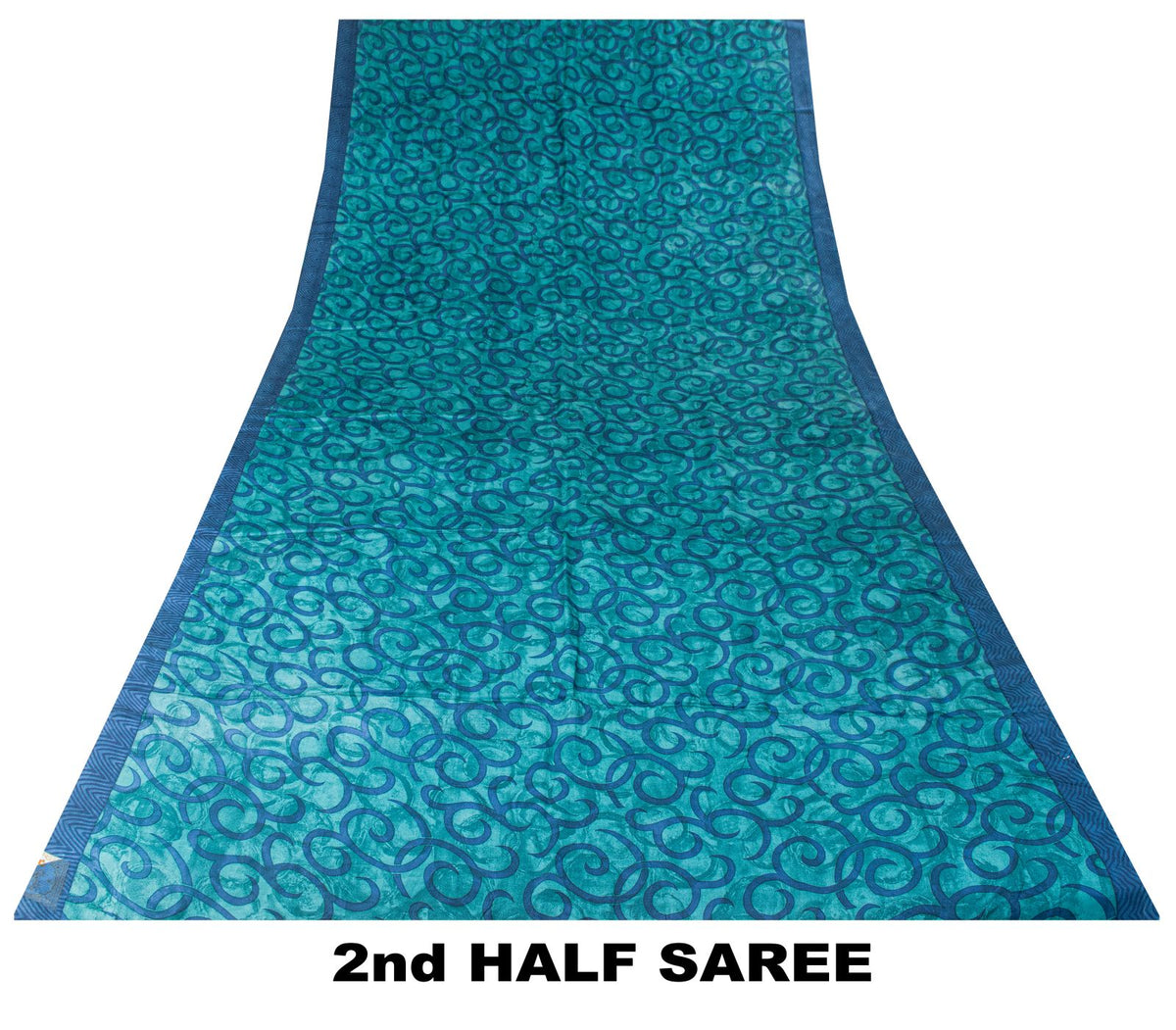Sanskriti Vintage Abstract Print Pure Crepe Saree Blue Sari 5.5+Yd Craft Fabric