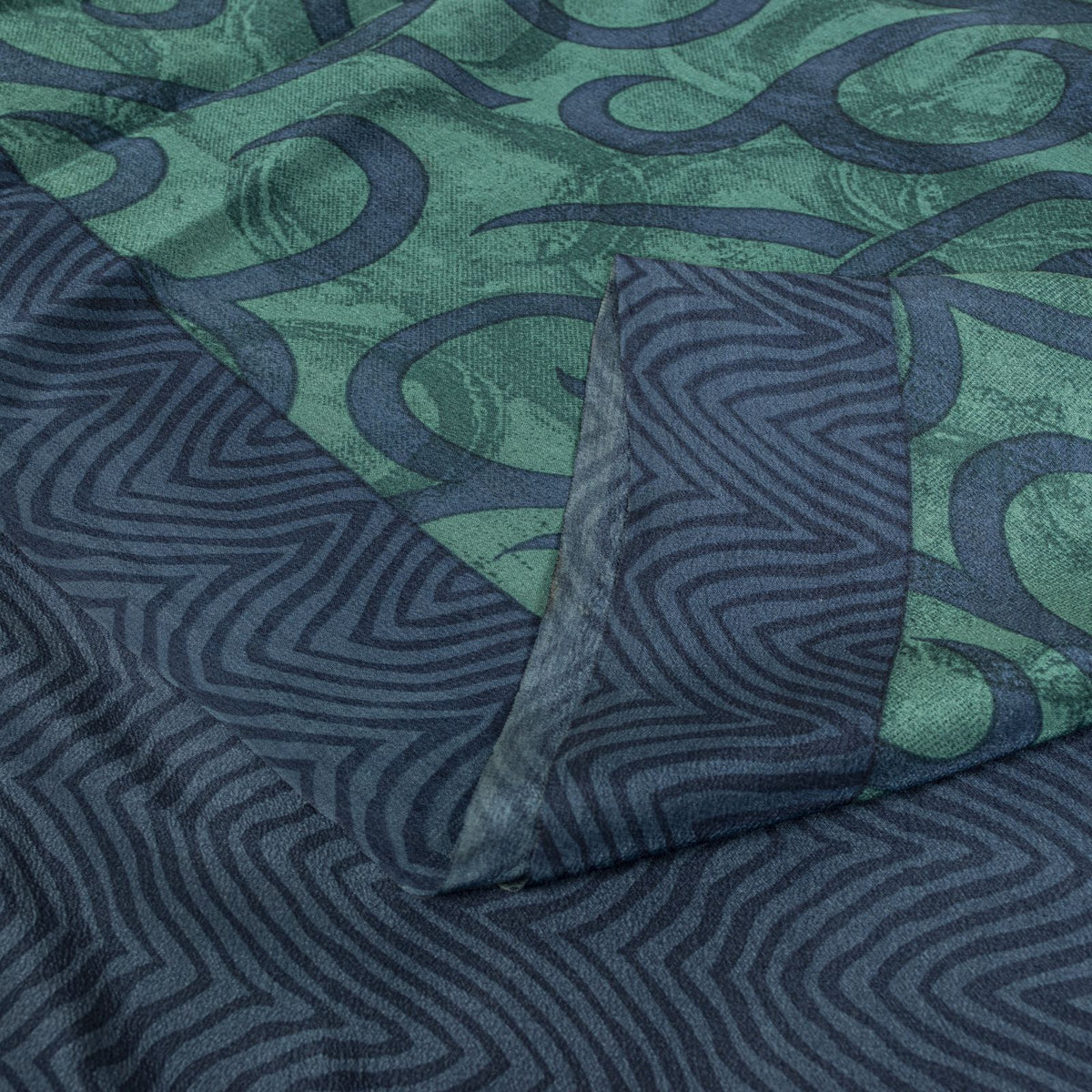 Sanskriti Vintage Abstract Print Pure Crepe Saree Blue Sari 5.5+Yd Craft Fabric