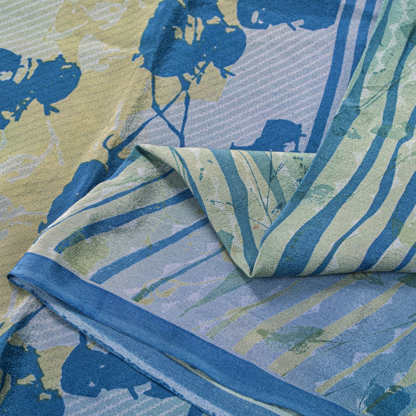 Sanskriti Vintage Saree Blue Pure Crepe Floral Printed Sari 5.5+Yd Craft Fabric