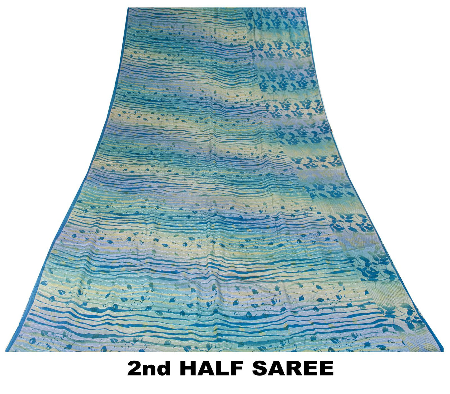 Sanskriti Vintage Saree Blue Pure Crepe Floral Printed Sari 5.5+Yd Craft Fabric