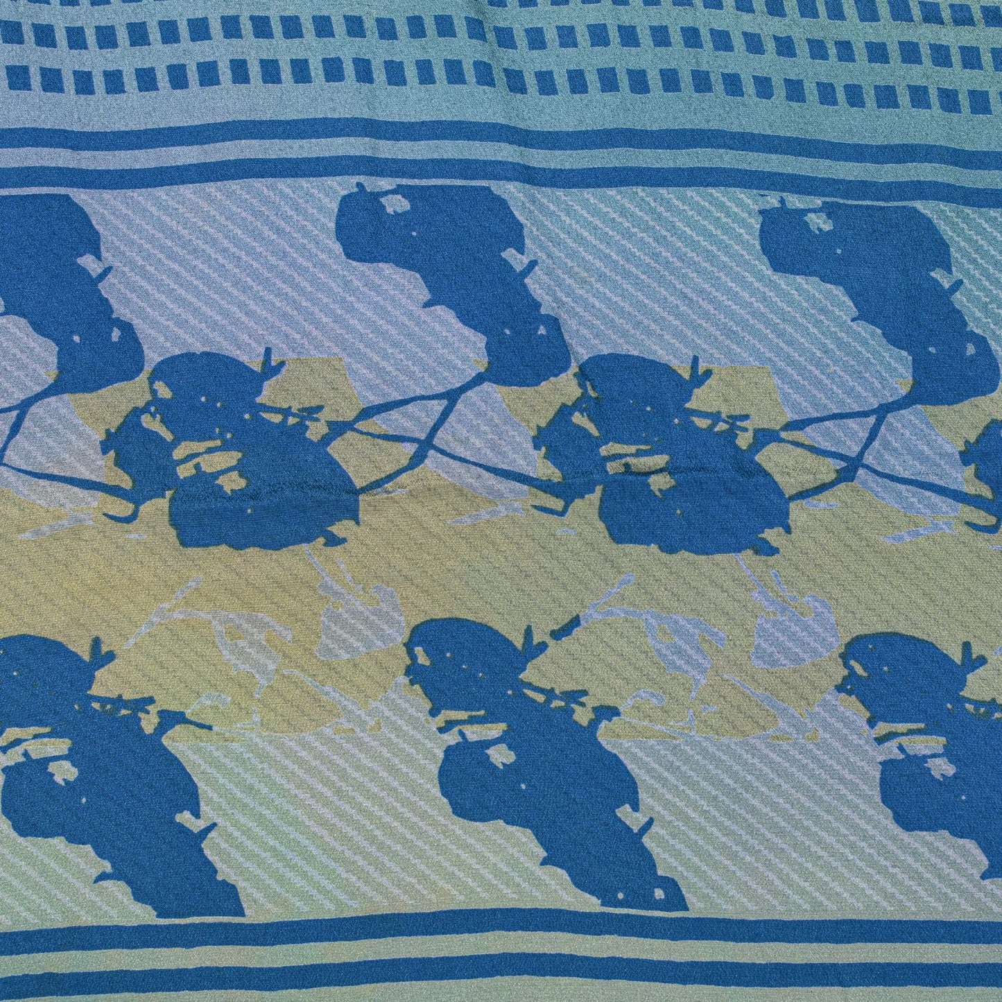 Sanskriti Vintage Saree Blue Pure Crepe Floral Printed Sari 5.5+Yd Craft Fabric