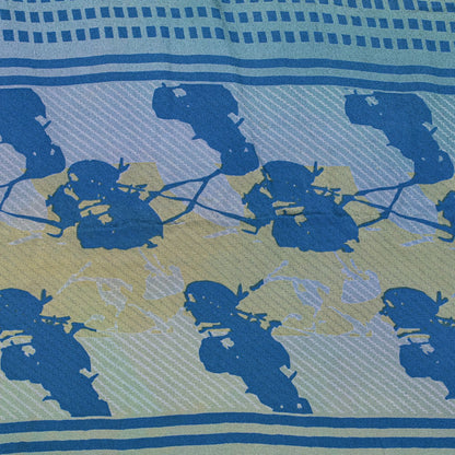 Sanskriti Vintage Saree Blue Pure Crepe Floral Printed Sari 5.5+Yd Craft Fabric