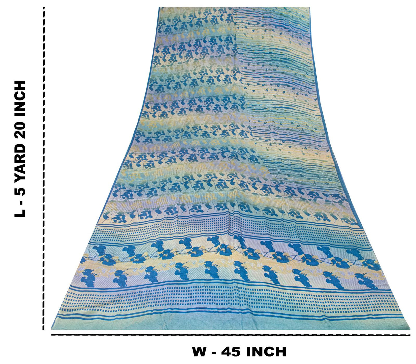 Sanskriti Vintage Saree Blue Pure Crepe Floral Printed Sari 5.5+Yd Craft Fabric