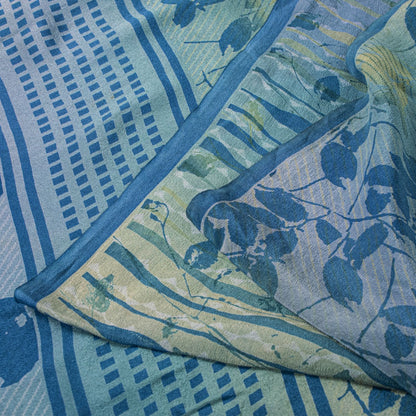 Sanskriti Vintage Saree Blue Pure Crepe Floral Printed Sari 5.5+Yd Craft Fabric