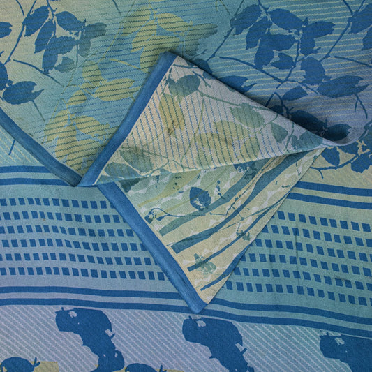 Sanskriti Vintage Saree Blue Pure Crepe Floral Printed Sari 5.5+Yd Craft Fabric